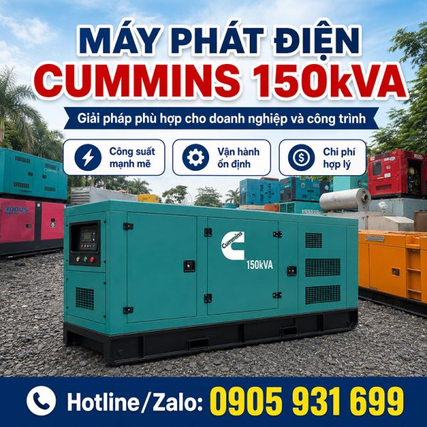 Máy phát điện Cummins 150kva (120kw) mới 100%
