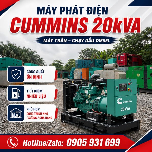 Máy phát điện Cummins 20kva (16kw) mới chính hãng