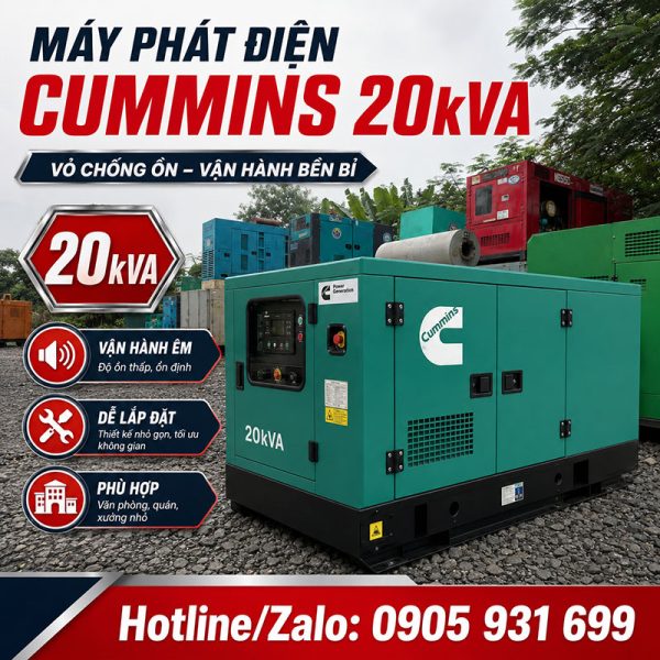 Máy phát điện Cummins 20kva (16kw) mới chính hãng