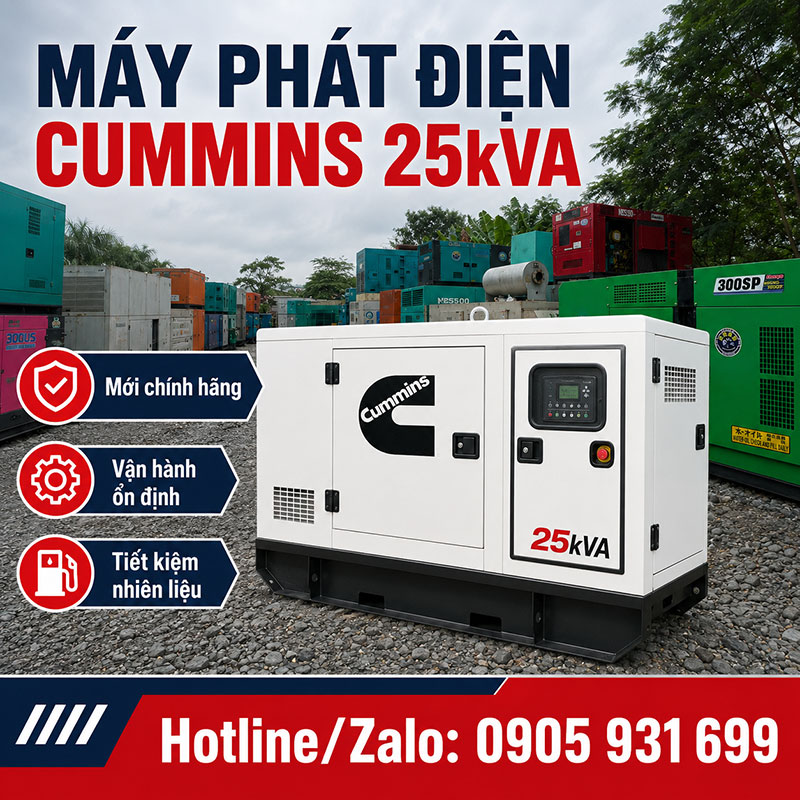 Máy phát điện Cummins 25kVA (20kw) mới 100%