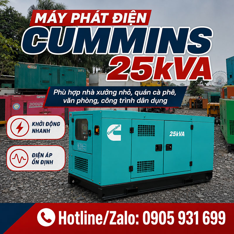Máy phát điện Cummins 25kVA (20kw) mới 100%