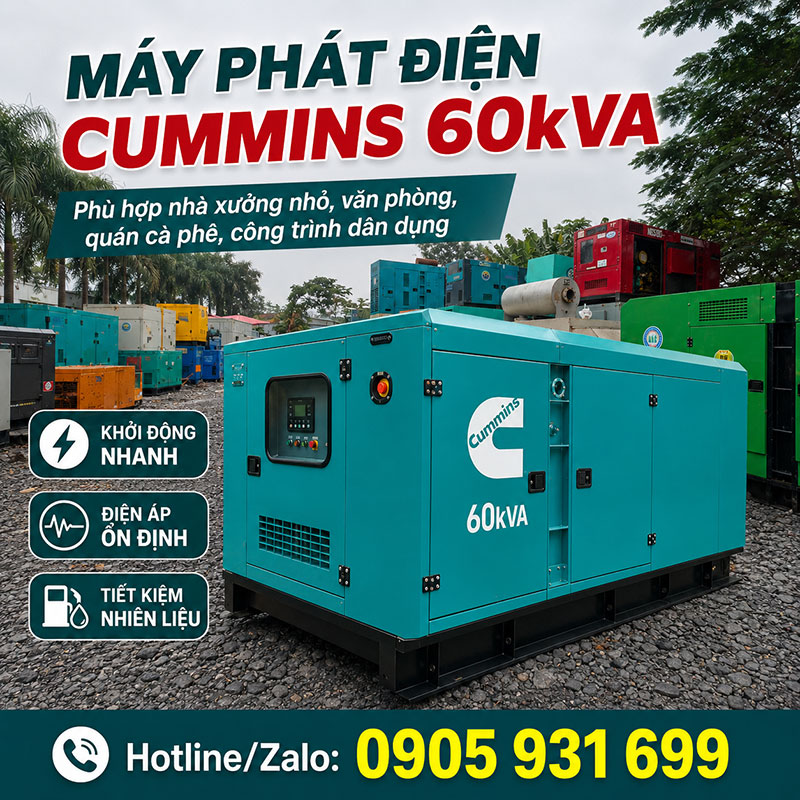Máy phát điện Cummins 60kva (48kw) mới 100%