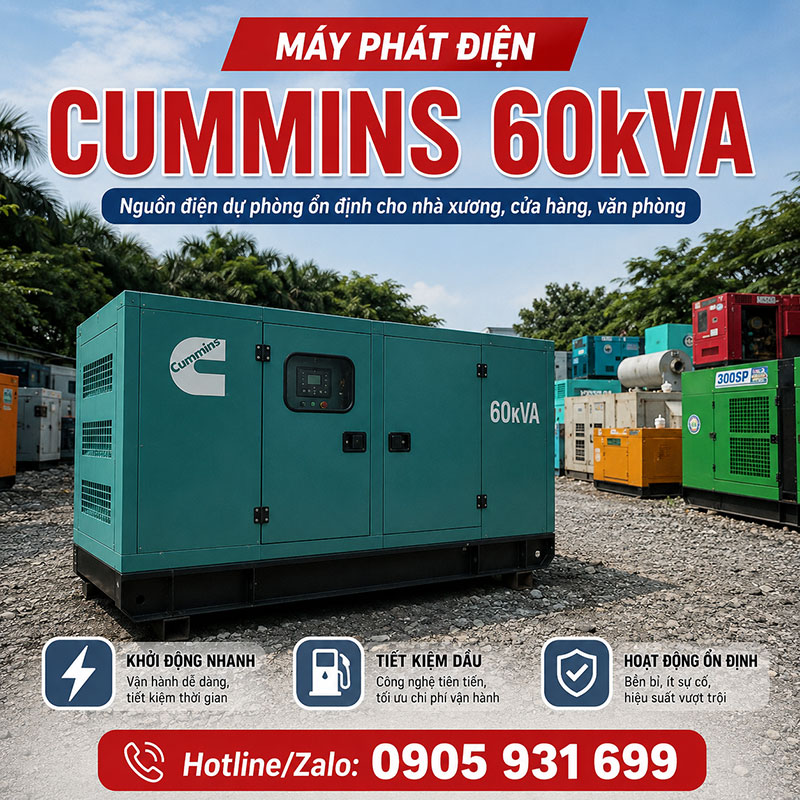 Máy phát điện Cummins 60kva (48kw) mới 100%