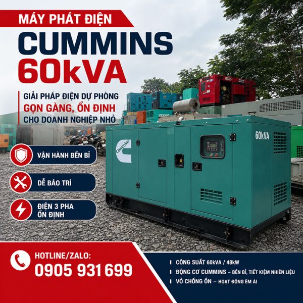 Máy phát điện Cummins 60kva (48kw) mới 100%