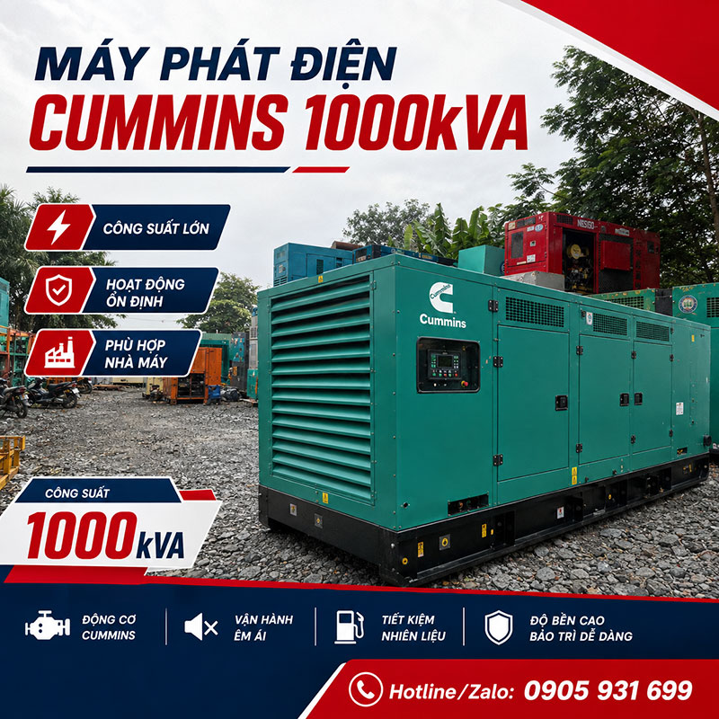 Máy phát điện Cummins 1000kVA mới chính hãng