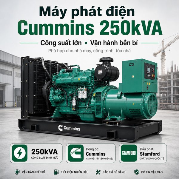 Máy phát điện Cummins 250kva (200kw) mới