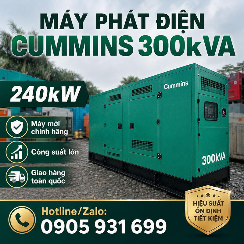 Máy phát điện Cummins 300kVA 240kW mới chính hãng