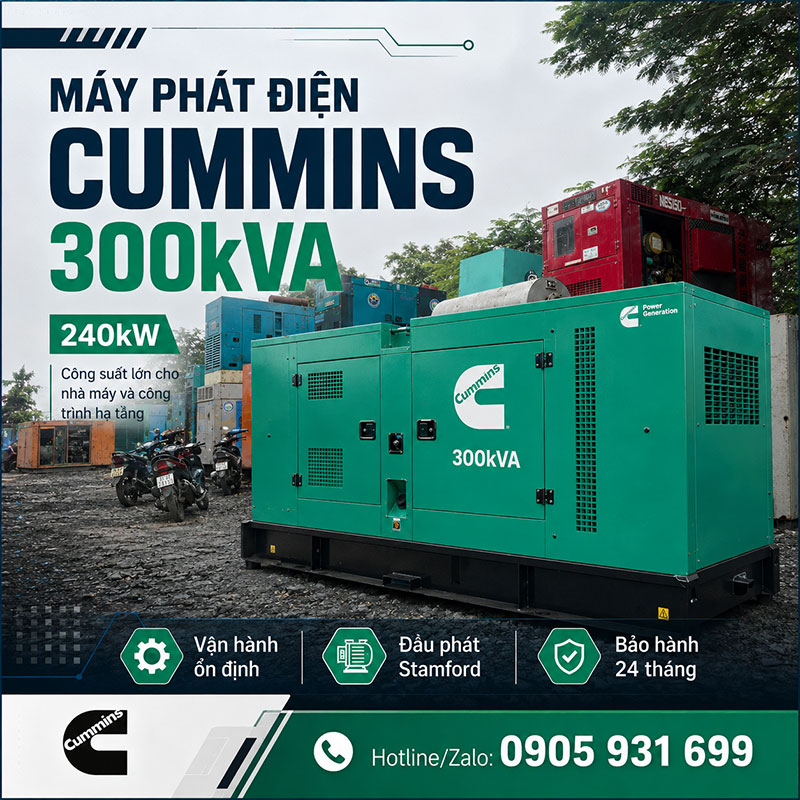 Máy phát điện Cummins 300kVA 240kW mới chính hãng