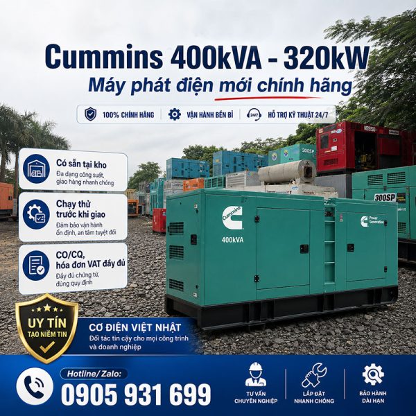 Máy phát điện Cummins 400kVA 320kW mới chính hãng