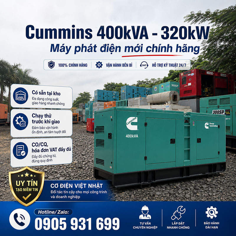 Máy phát điện Cummins 400kVA 320kW mới chính hãng