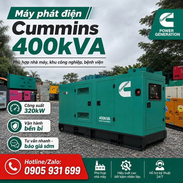 Máy phát điện Cummins 400kVA 320kW mới chính hãng
