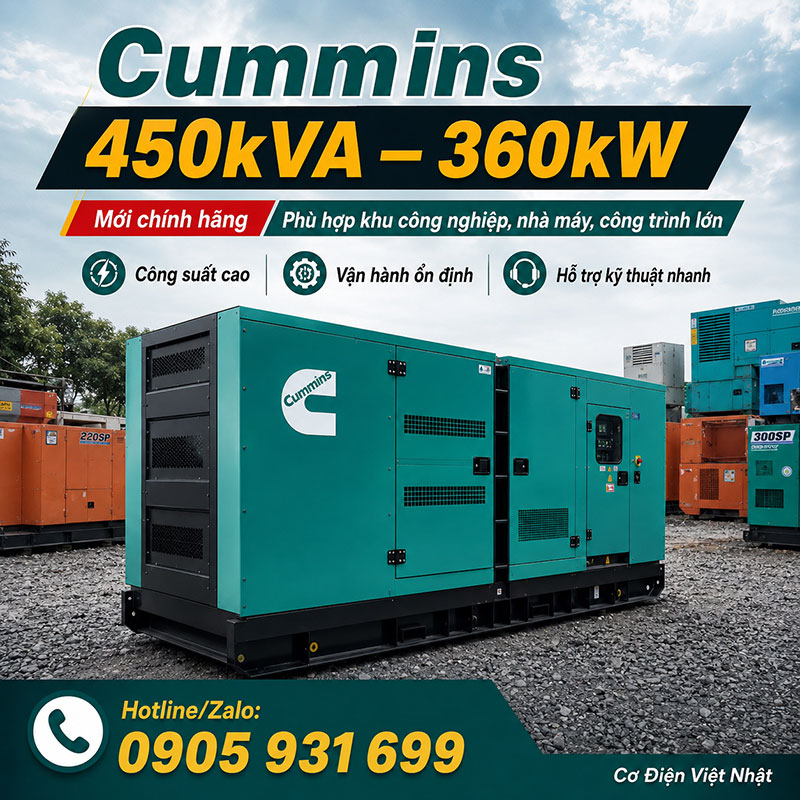 Máy phát điện Cummins 450kVA 360kW mới chính hãng