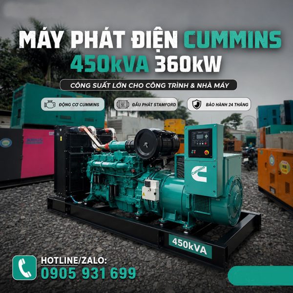 Máy phát điện Cummins 450kVA 360kW mới chính hãng