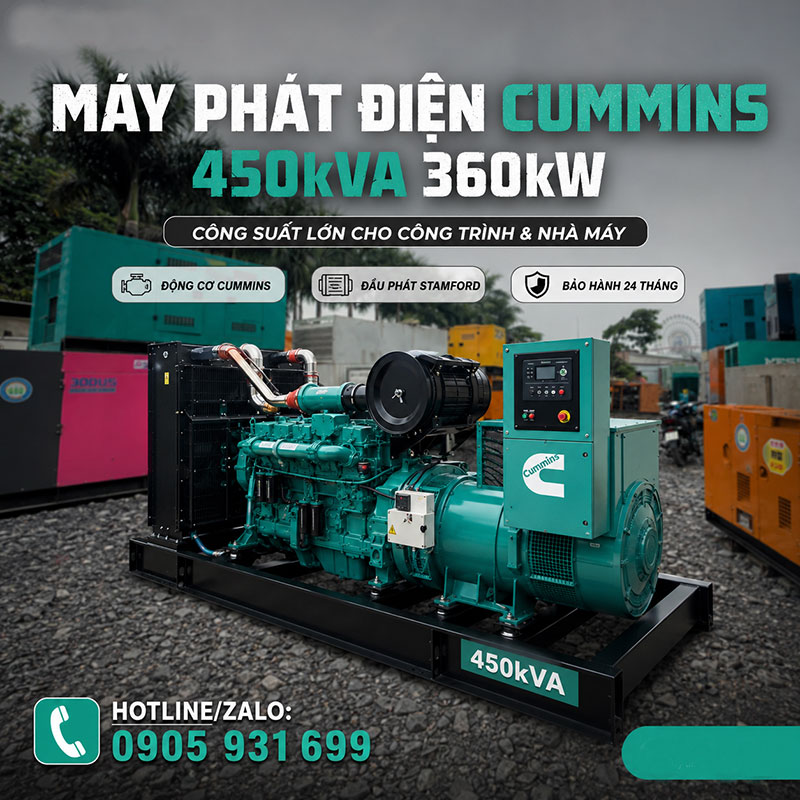 Máy phát điện Cummins 450kVA 360kW mới chính hãng