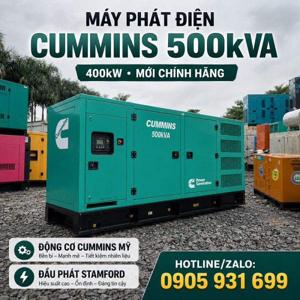 Máy phát điện Cummins 500kVA 400kW mới chính hãng