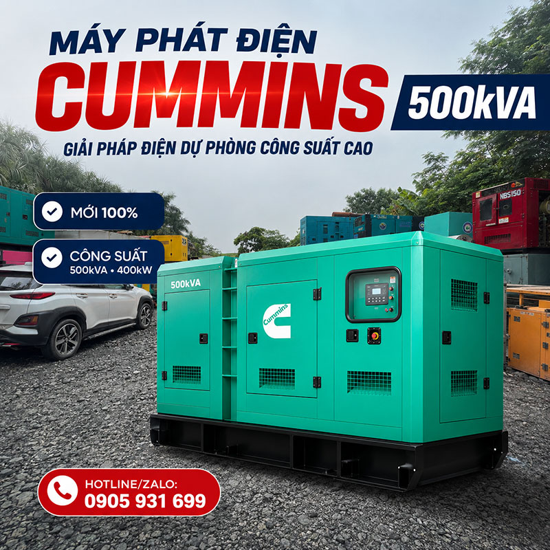 Máy phát điện Cummins 500kVA 400kW mới chính hãng