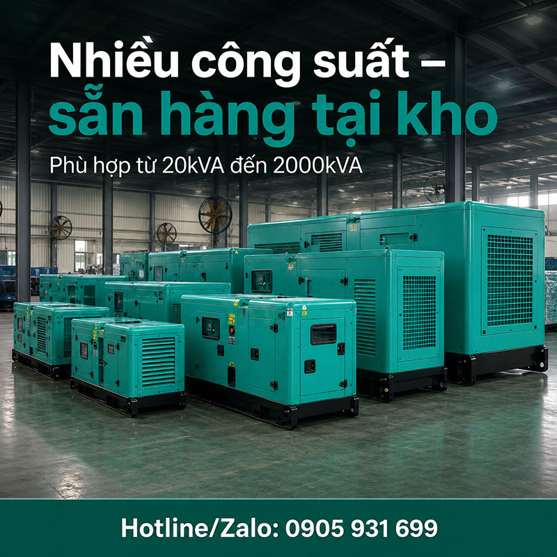 Máy phát điện cummins nhiều công suất sãn hàng tại kho