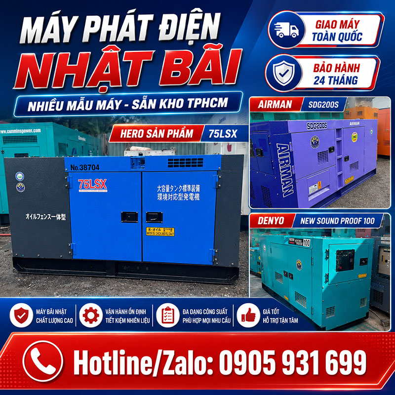 Máy phát điện Nhật bãi giao toàn quốc