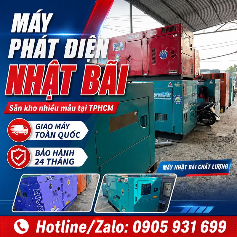 Máy phát điện Nhật bãi sẵn kho tại TPHCM