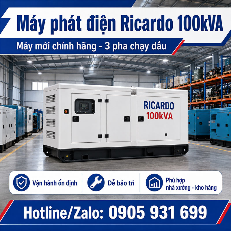 Máy phát điện Ricardo 100kVA mới chính hãng