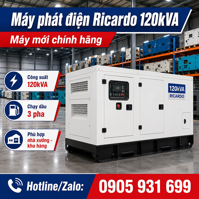 Máy phát điện Ricardo 120kVA mới chính hãng