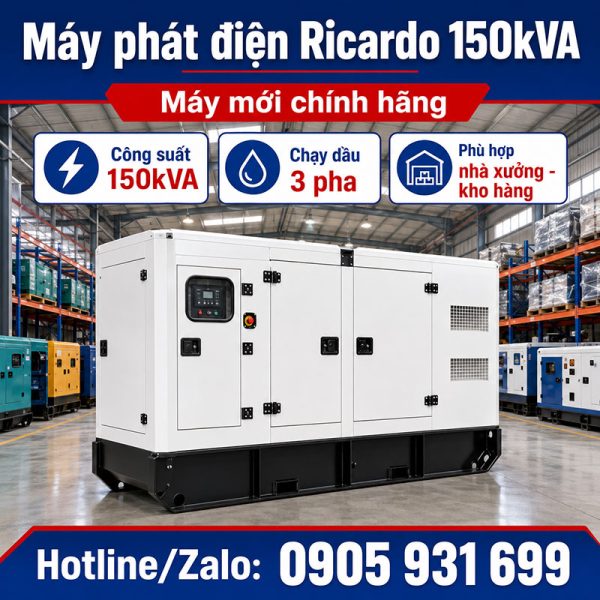 Máy phát điện Ricardo 150kVA mới chính hãng