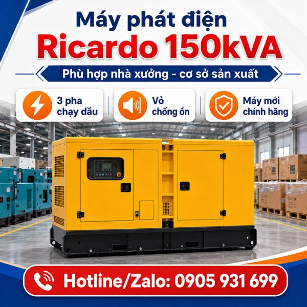 Máy phát điện Ricardo 150kVA mới chính hãng