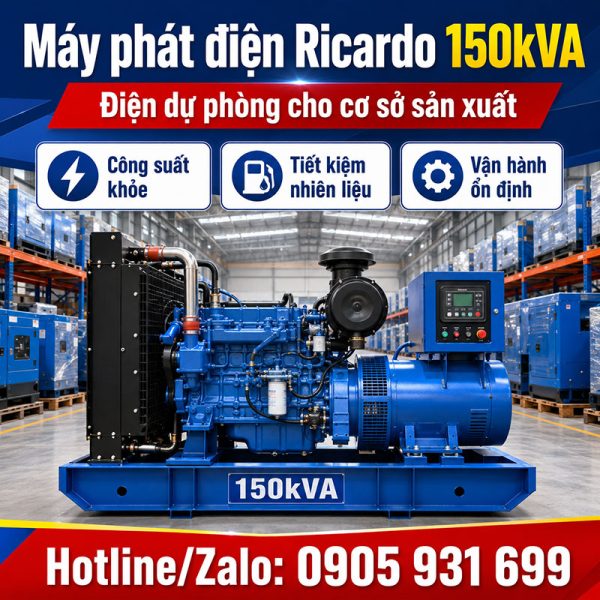 Máy phát điện Ricardo 150kVA mới chính hãng