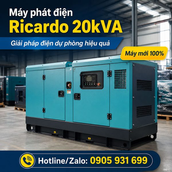 Máy phát điện Ricardo 20kVA mới chính hãng