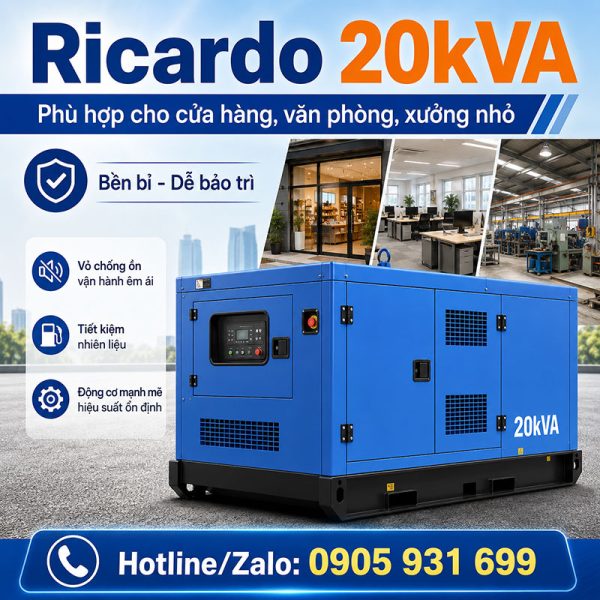 Máy phát điện Ricardo 20kVA mới chính hãng