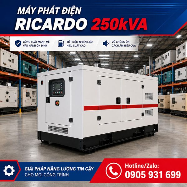 Máy phát điện Ricardo 250kVA mới chính hãng