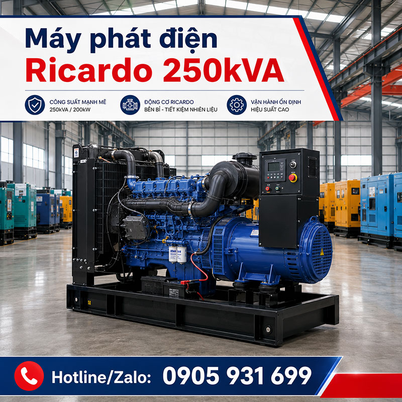 Máy phát điện Ricardo 250kVA mới chính hãng