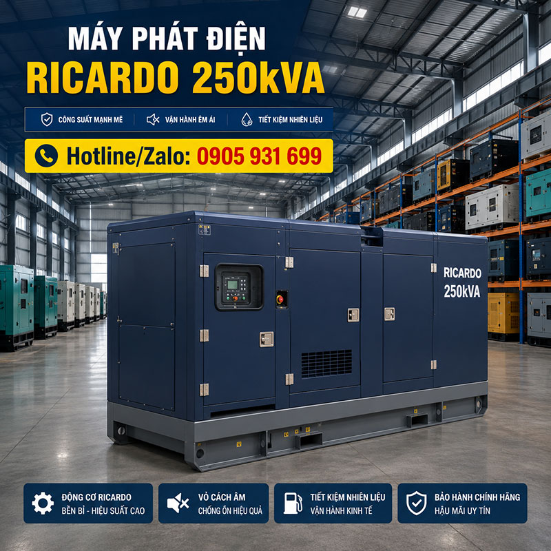 Máy phát điện Ricardo 250kVA mới chính hãng