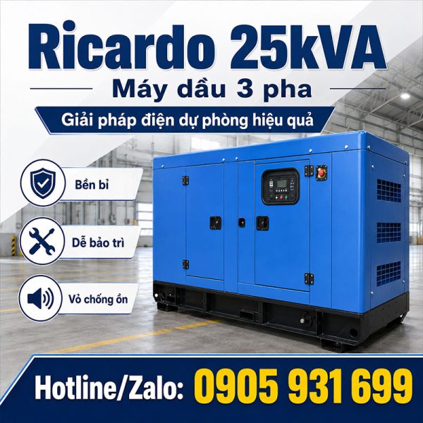 Máy phát điện Ricardo 25kVA mới chính hãng