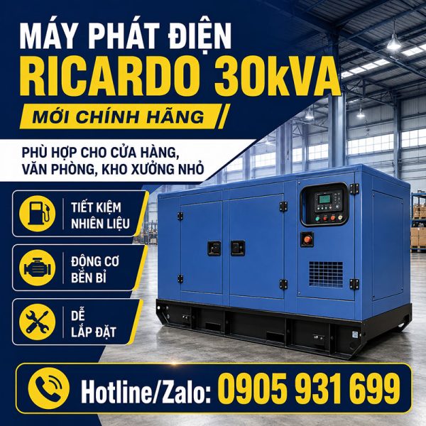 Máy phát điện Ricardo 30kVA mới chính hãng