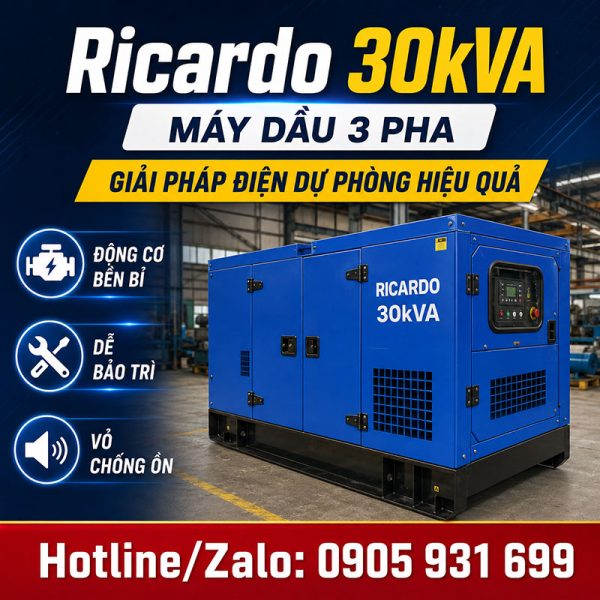 Máy phát điện Ricardo 30kVA mới chính hãng