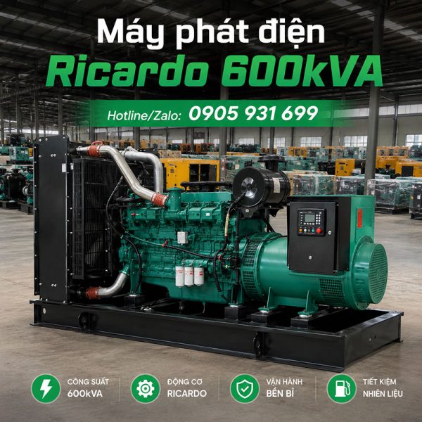 Máy phát điện Ricardo 600kVA mới chính hãng