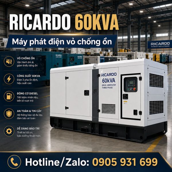 Máy phát điện Ricardo 60kVA mới chính hãng