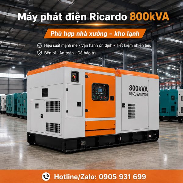 Máy phát điện Ricardo 800kVA mới chính hãng
