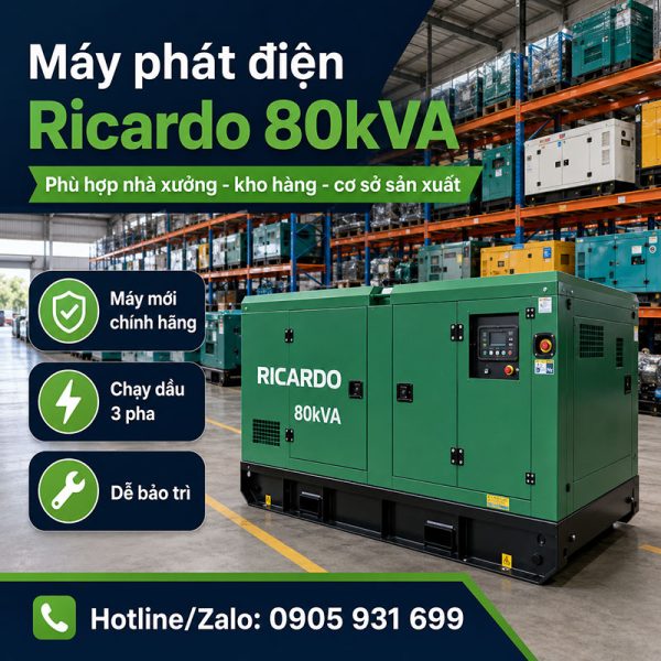 Máy phát điện Ricardo 80kVA mới chính hãng