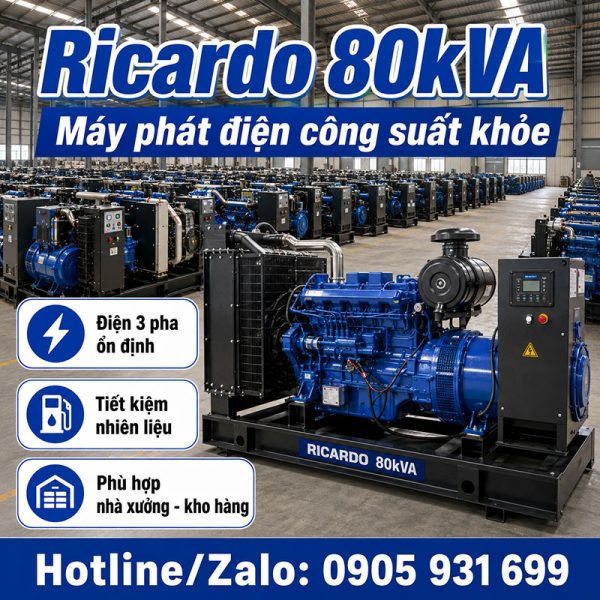 Máy phát điện Ricardo 80kVA mới chính hãng