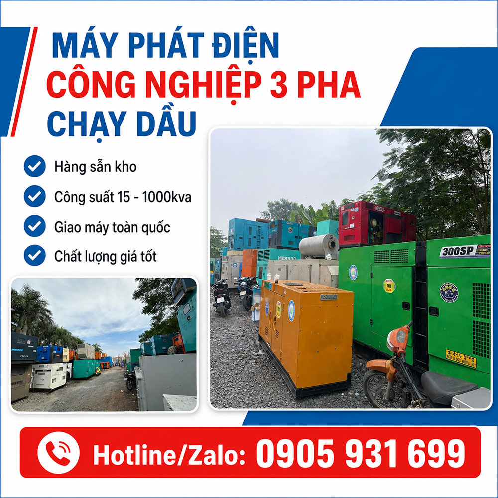 Máy phát điện công nghiệp 3 pha chạy dầu
